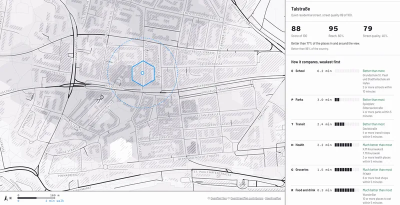 The screenshot shows the full map window at St. Pauli, Hamburg.